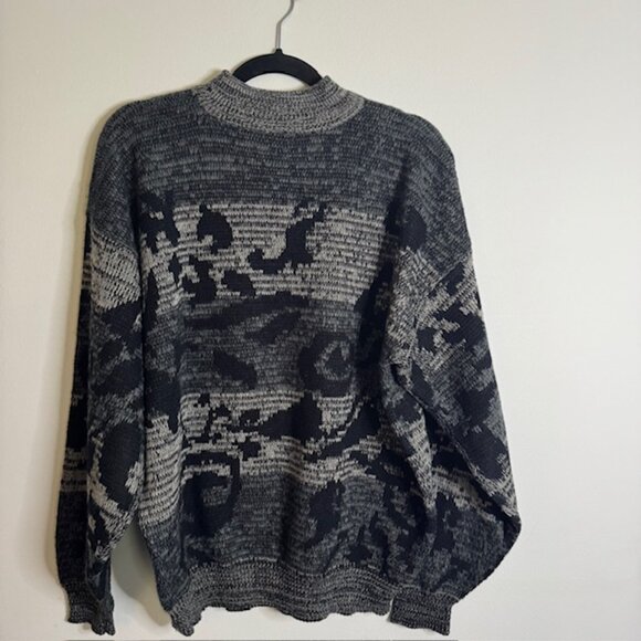 Vintage Permit Men's Mock Neck Sweater Gray Black Design Size Large - Picture 5 of 6